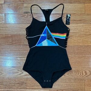 Pink Floyd Black Bodysuit with Rainbow Prism Design
